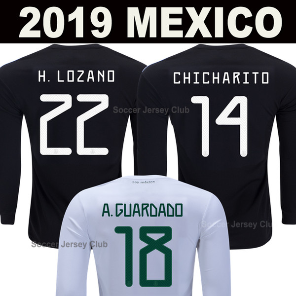 2019 Long Sleeve Mexico Soccer Jersey CHICHARITO LOZANO CHUCKY Full Sleeve Gold Cup Football Shirts MARQUEZ DOS SANTOS camisetas de futbol