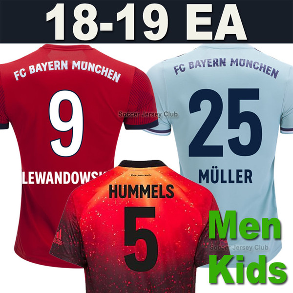 18 19 Bayern Munich EA Sports soccer jersey JAMES LEWANDOWSKI MULLER KIMMICH HUMMELS 2019 2020 Men Kids football shirt top Thailand quality