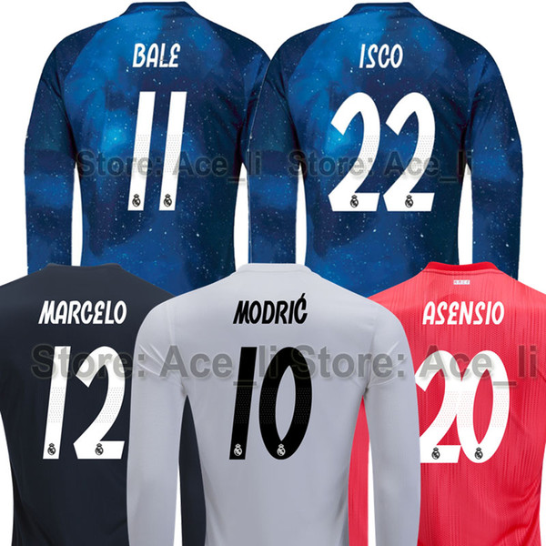 Real Madrid long sleeve soccer jersey 18 19 EA Sports ASENSIO MODRIC BALE SERGIO RAMOS ISCO MARCELO Galaxy Thailand champions Football shirt