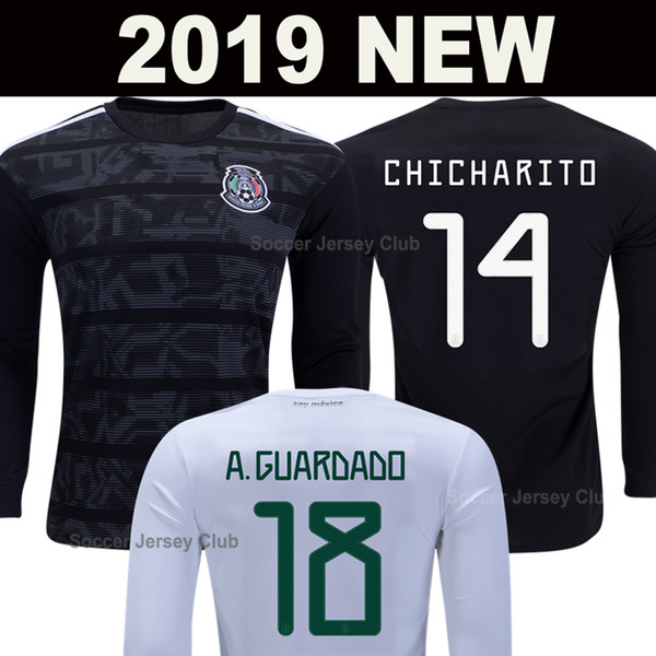 2019 Long Sleeve Mexico soccer jersey kits CHICHARITO LOZANO America Gold Cup Black Football Shirt MARQUEZ DOS SANTOS camisetas de futbol