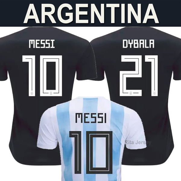 Argentina away black soccer jerseys 2018 MESSI AGUERO world cup DYBALA HIGUAIN ICARDI DI MARIA national team football shirt Thailand quality