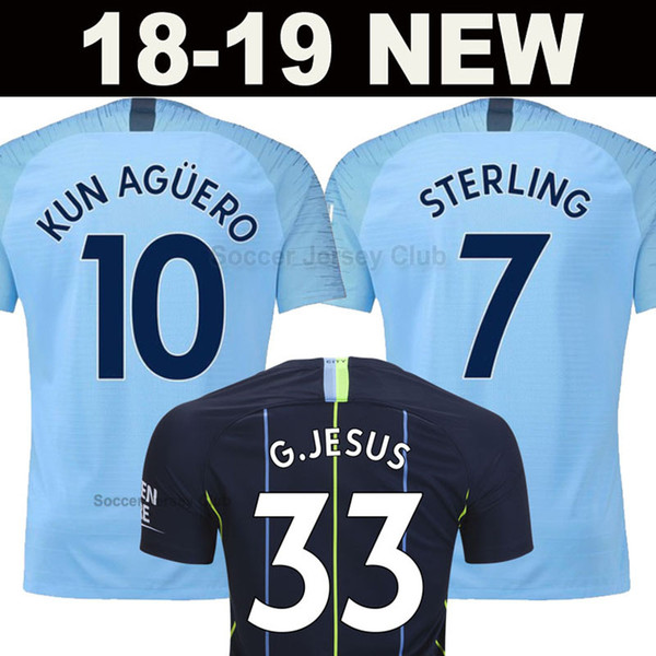 2018 2019 Man City soccer Jersey 18 19 home blue KUN AGUERO DZEKO KOMPANY TOURE YAYA DE BRUYNE Manchester thailand quality football Shirt