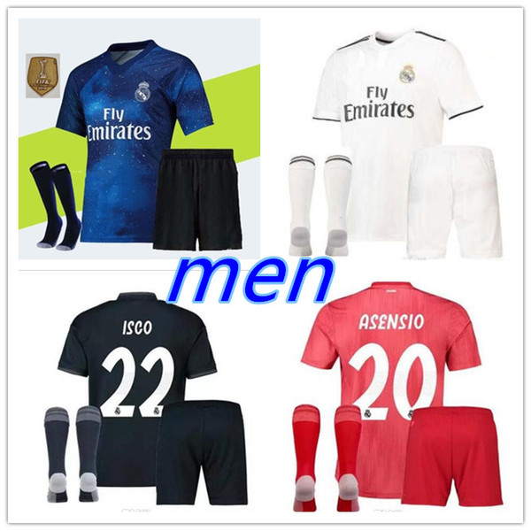 Top 2019 Real Real Madrid Adult Football Shirt 18 19 Real Madrid Football Shirt Set MODRIC ASENSIO VINICIUS JR ISCO KROOS Soccer Jersey