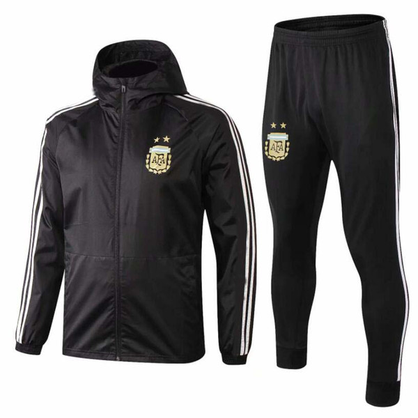 New Argentine black windbreaker long-sleeved football suit men's Thai quality football training suit adult outdoor autumn and winter sports