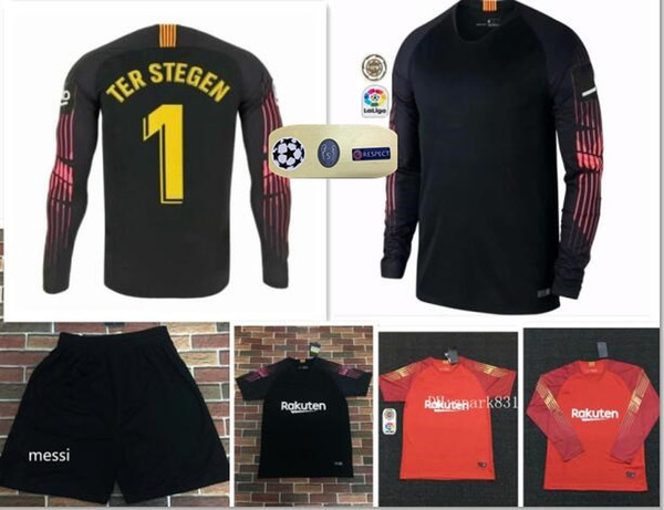 TER STEGEN Portiere Maglia da calcio a manica lunga 18/19 nero 1 TER STEGEN 13 CILLESSEN Camicia Messi Goalkeep 2019 GK Divisa da calcio