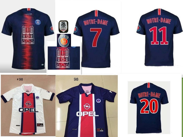 Paris Maillot de Football 19 20 PSG Notre Dame Soccer Jersey 1998 PSG Retro Maillot Football Shirt Simone Okocha 98 99 Classic Vintage