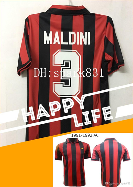 1991/1992 MALDINI #3 retro soccer jerseys home red Top quality customzied name number BARESI GULLIT Simone soccer uniforms football shirts