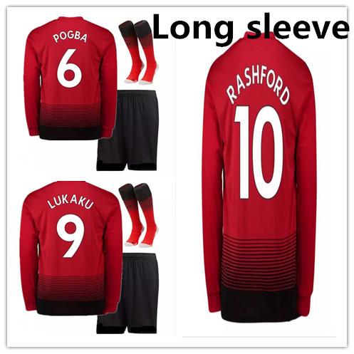 2019 RASHFORD POGBA Long sleeve Soccer Jersey 18 19 Adult kit LUKAKU ALEXIS MARTIAL MATA LINGARD MATA MATIC home Football Shirt