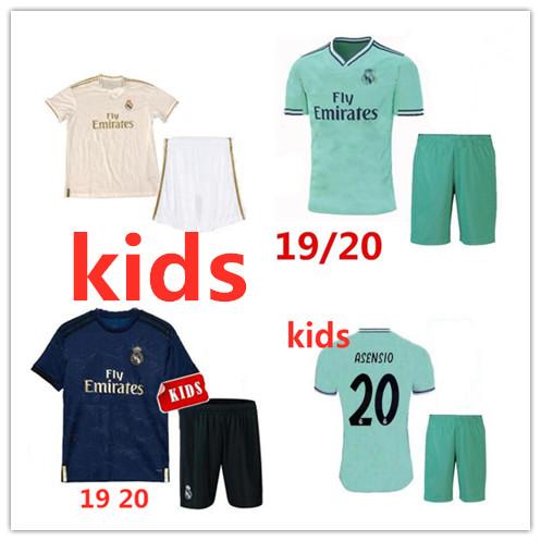 19 20 Real Madrid KIDS home away kits 2019 child kit ASENSIO VINICIUS JR BENZEMA KROOS SERGIO RAMOS MODRIC ISCO football Jersey+short