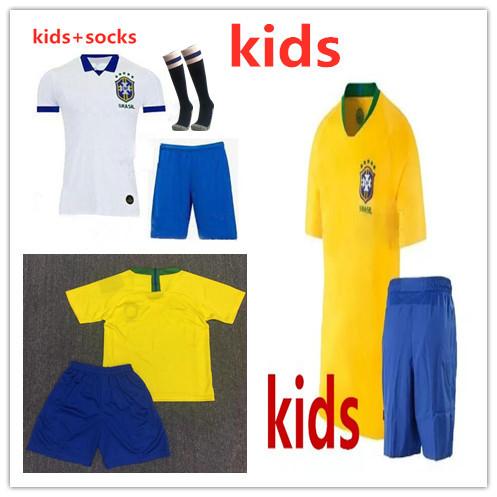 kids kit Brazil Home soccer jersey 2019 Copa America child football suit 19 20 G.JESUS FIRMINO COUTINHO MARCELO child camiseta de futbol