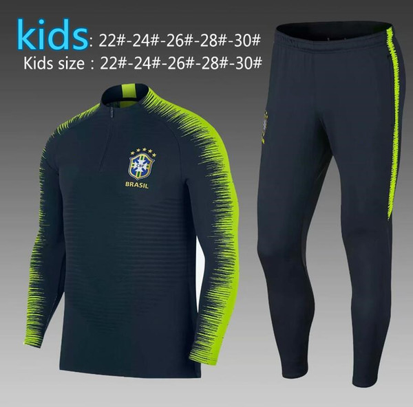 Hight quality KIDS Brazil Soccer training suit 18 19 COUTONHO D.COSTA DAVID LUIZ T.SILVA Paulinho MARCELO soccer jerseys tracksuit shirts