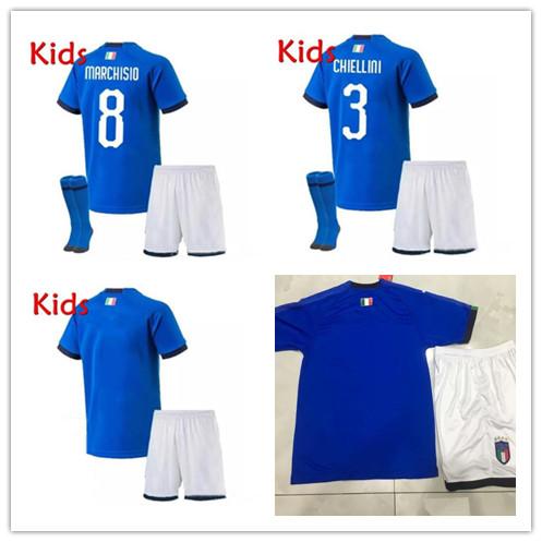 Kids kit Italy Home Youth Jersey 2019 2020 De Rossi Bonucci Verratti Chiellini INSIGNE Belotti Jerseys 2018 Football Uniform