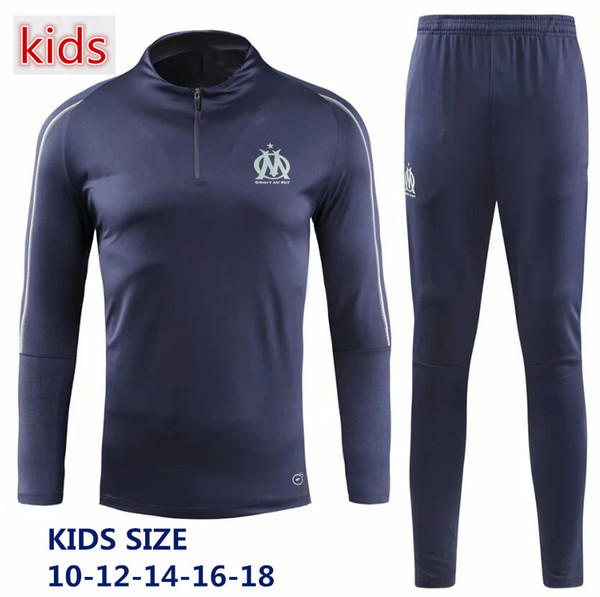 New 2019 Olympic Marseille KIDS Tracksuit Soccer Jogging Football Tops Coat Pants Sports Training 18 19 child OM Football Track Suit