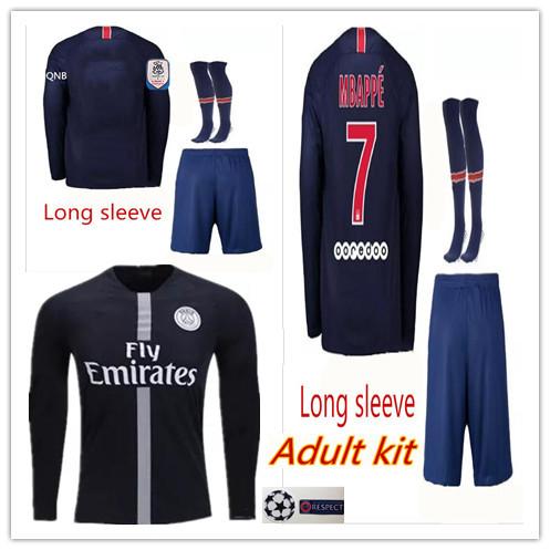 18 19 MBAPPE PSG soccer jersey Long sleeve set 2018 2019 Paris CAVANI saint germain DANI ALVES Maillot De Foot HOME Football Shirt kit