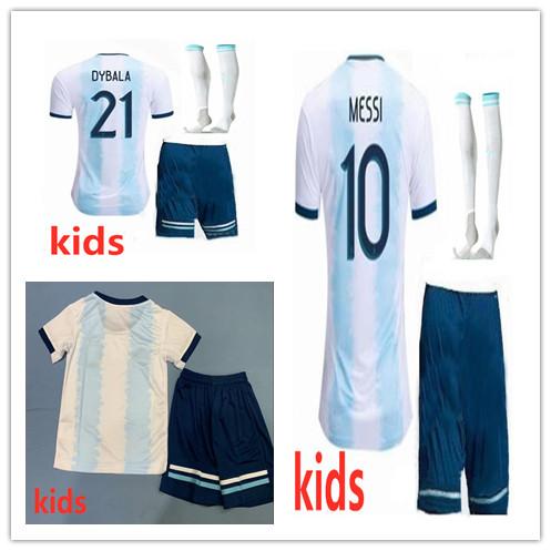 19 20 KIDS Argentina Soccer Jersey 2019 boys youth kits DYBALA Messi kun Aguero Di Maria Child football soccer shirt uniform with socks