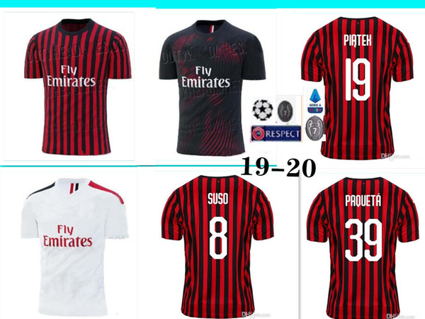 19 20 AC milano soccer jersey 2019 2020 PIATEK football shirt PAQUETA SUSO CALDARA CUTRONE camisa de futebol ROMAGNOL maillot de foot