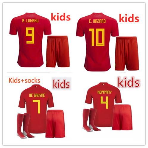 Kids kit Belgium Soccer Jersey 2018 World Cup child kit Team DE BRUYNE LUKAKU FELLAINI E.HAZARD KOMPANY Soccer Jersey