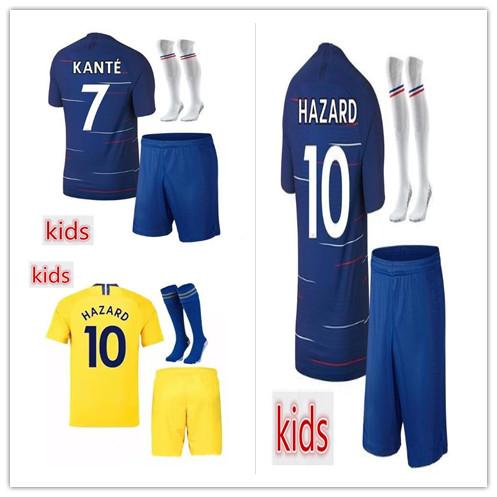 KIDS HAZARD soccer jersey 2019 child +socks Higuain GIROUD KANTE Camiseta football kit 18 19 BAKAYOKO RUDIGER WILLIAN maillot camisetas