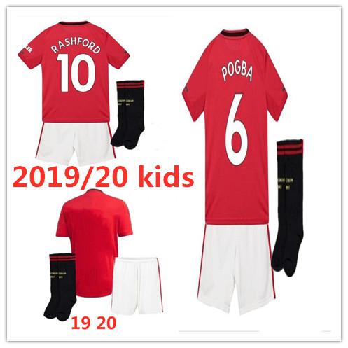 19 20 Kids POGBA Manchester soccer jersey 2019 2020 child LUKAKU MARTIAL RASHFORD LINGARD United boys Football shirt and short pants