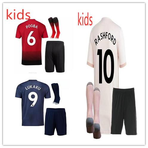 2018 2019 Lukaku RASHFORD KIDS KIT Soccer Jersey 18-19 Blue MARTIAL POGBA child camiseta de futbol Customize football shirts