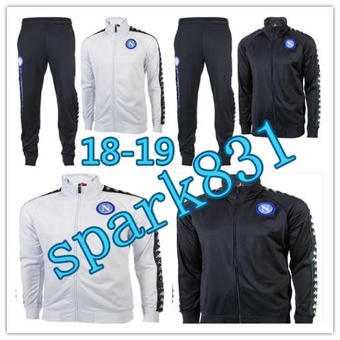 Top quality SSCN Napoli football tracksuit Hamsik Insigne Callejon Zielinski 2018 Naples soccer jacket training set black and white jakcet