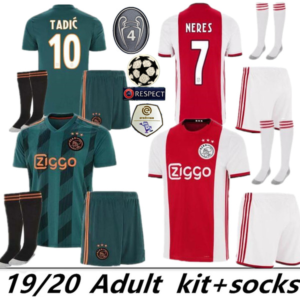 2019 2020 DE JONG TADIC AJAX FC men soccer jersey DOLBERG HUNTELAAR ZIYECH CRUYFF jerseys 19 20 adult football kit shirt Netherland voet