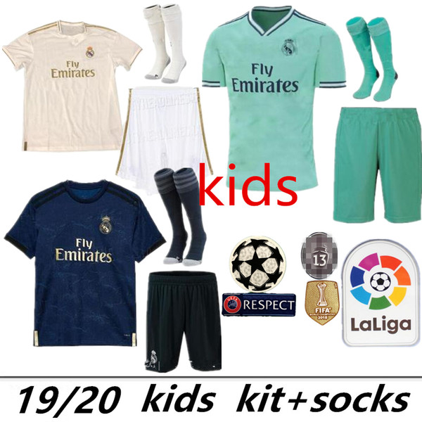 2018 2019 Real Madrid Goalkeeper balck kids kit+socks Soccer Jersey 18 19 Real Madrid #1 NAVAS blue soccer shirt COURTOIS Football uniforms