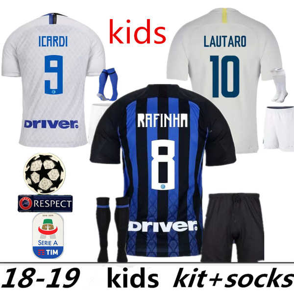 18 19 Kids Inter Soccer Jersey ICARDI 9# NAINGGOLAN 14# LAUTARO 10# PERISIC 44# SKRINIAR Soccer Kits Boys good Quality Football Shirts Pants