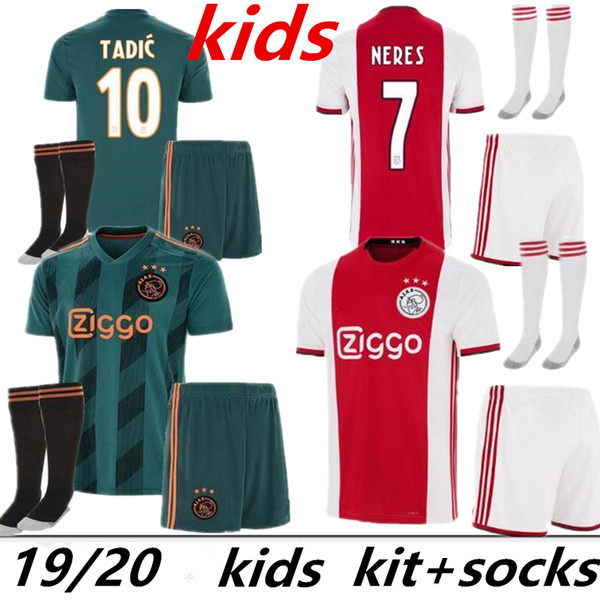 top quality 2019 2020 Ajax FC Soccer Jerseys kids kits + socks 19 20 Camisa ZIYECH TADIC HUNTELAAR DOLBERG SCHONE Jerseys Football Shirts