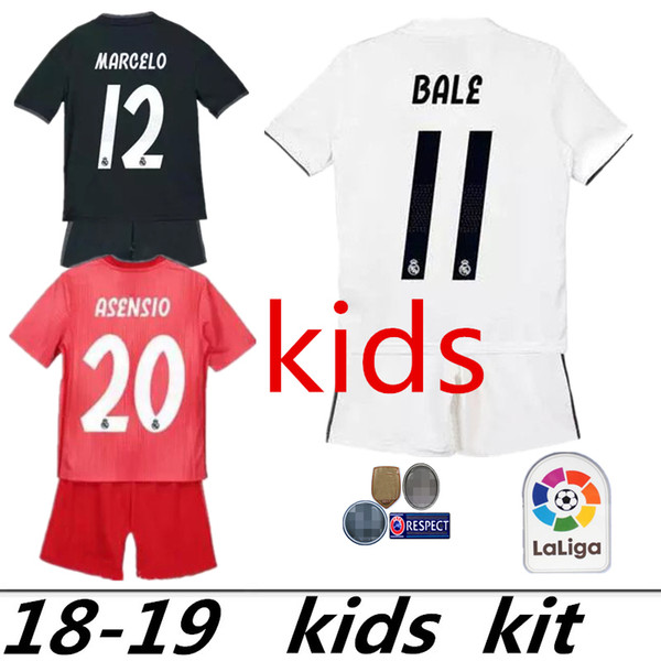 2019 Real Madrid Kids Kit Soccer Jersey 2018/19 Home White Away 3RD Red Boy Child Youth Mariano ISCO ASENSIO BALE KROOS Football Shirts