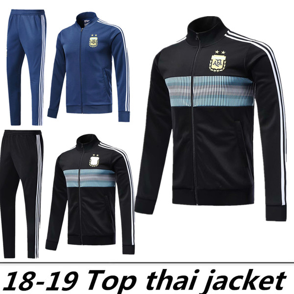 2018 Argentina Training Tracksuit Jacket Mens 18 19 Argentina Soccer Jacket Suit Set Soccer Tracksuit Black Pants Sportwear