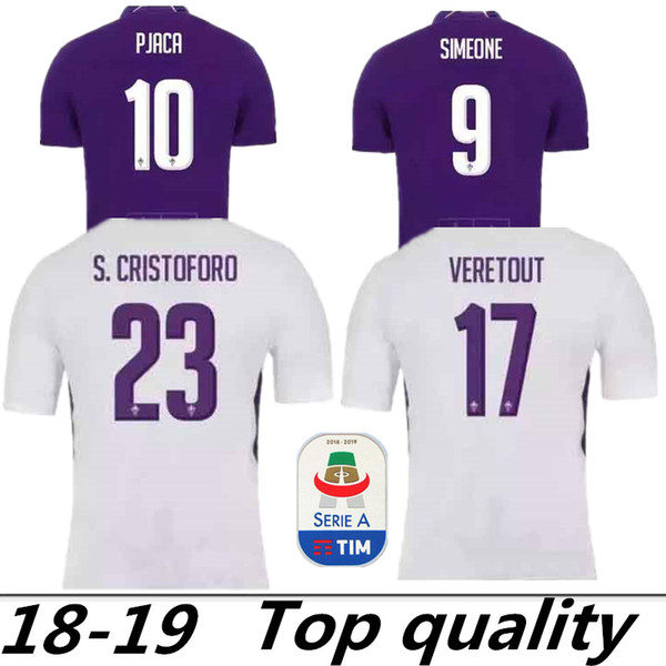 2018-2019 Fiorentina AWAY white SOCCER JERSEY 9 SIMEONE 17 VERETOUT 18 19 florence home purple 10 PJACA adui quality football shirall Shirts