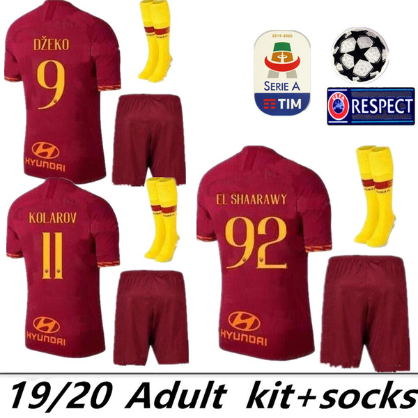 2019 2020 AS roma Home soccer Jerseys kit with socks 18/19/20 DZEKO PEROTTI TOTTI DE.ROSSI rome Camisetas football Shirt Kit uniform