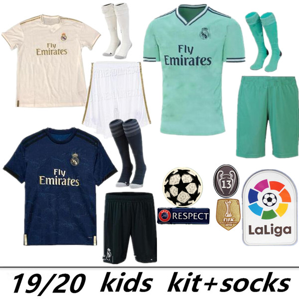 KIDS kit+SOCKS 2019 2020 real Madrid home soccer jerseys Kit 19 20 away 3rd modric MODRIC ASENSIO ISCO RAMOS Marcelo BALE Football Shirt