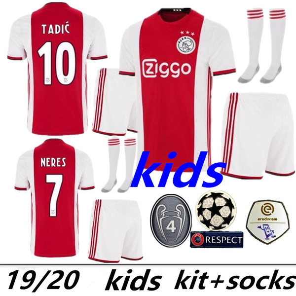 2019 2020 Ajax FC Soccer Jerseys home kids kits 19/20 Customized #7 NERES # 10 TADIC #4 DE LIGT #22 ZIYECH Football Shirt