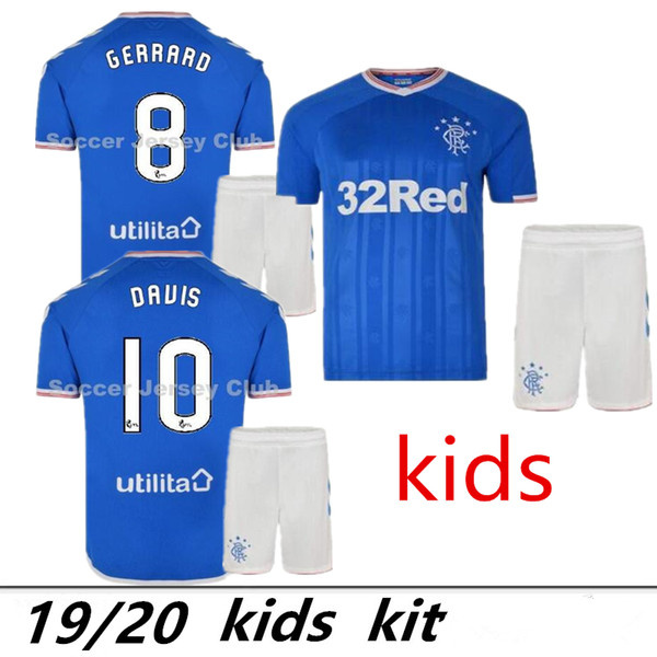 KIDS KIT 19 20 Glasgow Rangers soccer jerseys home away 2019 2020 Katic Arfield Goldson Morelos Davis TAVERNIER KENT CHILD football shirtS