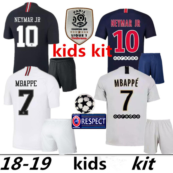 2018 2019 Paris kids kit soccer Jerseys 18 19 mbappe home away VERRATTI CAVANI DI MARIA MAILLOT DE FOOT child survetement psg kids kit