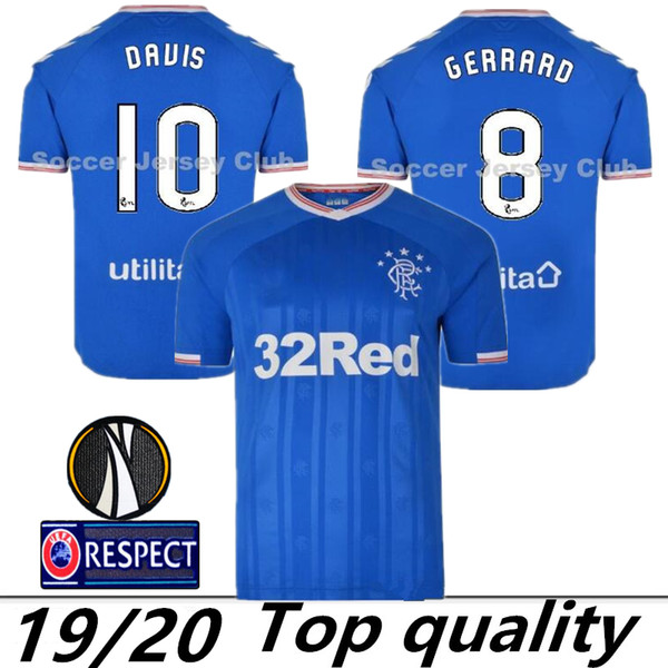 2019 2020 Glasgow Rangers soccer jerseys 19 20 DAVIS HUMMEL home blue MORELOS BARISIC TAVERNIER KENT GOLDSON MURPHY away football shirt