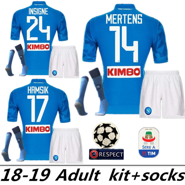 2018 2019 Napoli Soccer Jersey kits Mens HAMSIK GABBIADINI MERTENS MILIK L.INSIGNE CALLEJON Allan Zielinski 18 19 Naples Customize Football