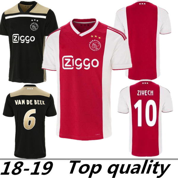 2018 2019 Ajax SOCCER JERSEY 18 19 DOLBERG Home Away ZIYECH KLAASSEN MILIK HUNTELAAR NOURI Black/Raw Gold jerseys uniforms Football Shirt