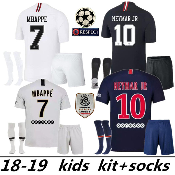 2018 Psg kids kit socks jersey 18 19 Champions League MBAPPE black white CAVANI VERRATTI TRACKSUIT MARIA Jordam Soccer jersey maillot