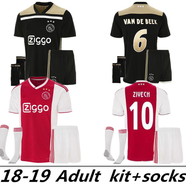 Top quality Ajax FC home Soccer Jerseys uniforms 18 19 DOLBERG ZIYECH HUNTELAAR YOUNES MEN Ajax away Football jerseys shirt kit