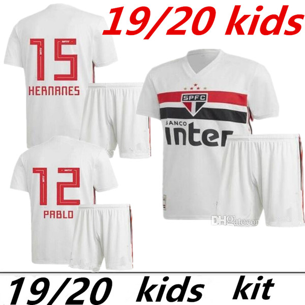 Kids Sao Paulo soccer jersey home white 19 20 NENE DIEGO SOUZA B. ALVES 2019 CUEVAS JUCILEI Football shirts uniform