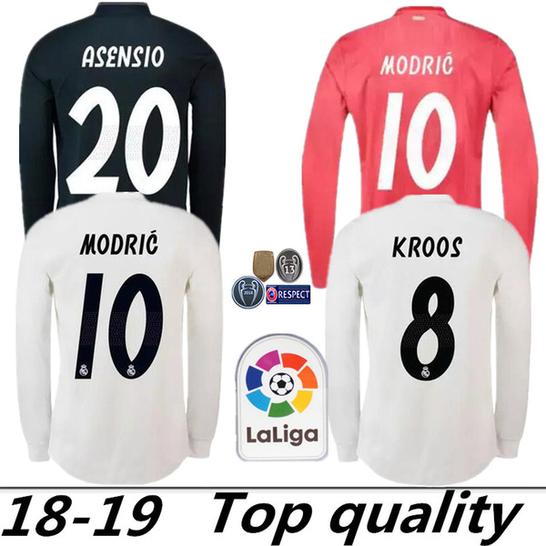 New 18 19 #10 MODRIC real Madrid Long sleeve Soccer Jersey 2019 champions league Marcelo #20 ASENSIO ISCO Away Coral red Football uniform