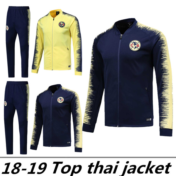 Club de Futbol America Long Sleeve Jacket Suit Kit Soccer Jersey yellow Training Uniform 2018 19 blue Football Suits Jacket+Pants