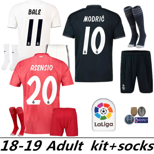 Aduit kit +socks Real Madrid 2019 MARIANO ASENSIO MODRIC soccer jersey 18 19 RAMOS BALE ISCO Camiseta Boy football shirts Third red Jerseys