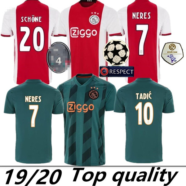 2019 2020 Ajax FC Soccer Jerseys DE LIGT VAN DE BEEK TADIC ZIYECH SCHONE Huntelaar Dolberg NERES Nouri Custom Adult Kids Football Shirt