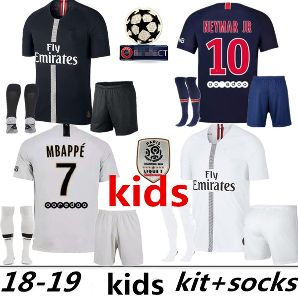 2019 Psg kids kit socks jersey 18 19 Champions League MBAPPE black white CAVANI VERRATTI TRACKSUIT MARIA Jordam Soccer jersey maillot