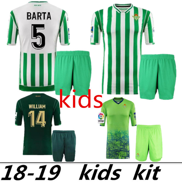 KIDS KIT 2018 2019 REAL BETIS HOME AWAY SOCCER JERSEY 18 19 JOAQUIN BOUDEBOUZ MANDI BARTA TELLO CARVALHO JERSEY children FOOTBALL SHIRTS