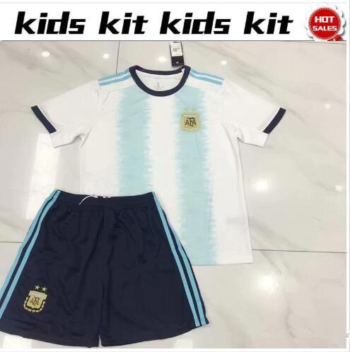 Kids 2019 Copa América Argentina soccer Jersey home Kids Kit Soccer Jerseys #10 MESSI #11 DI MARIA Child Soccer Shirts uniform jersey+shorts